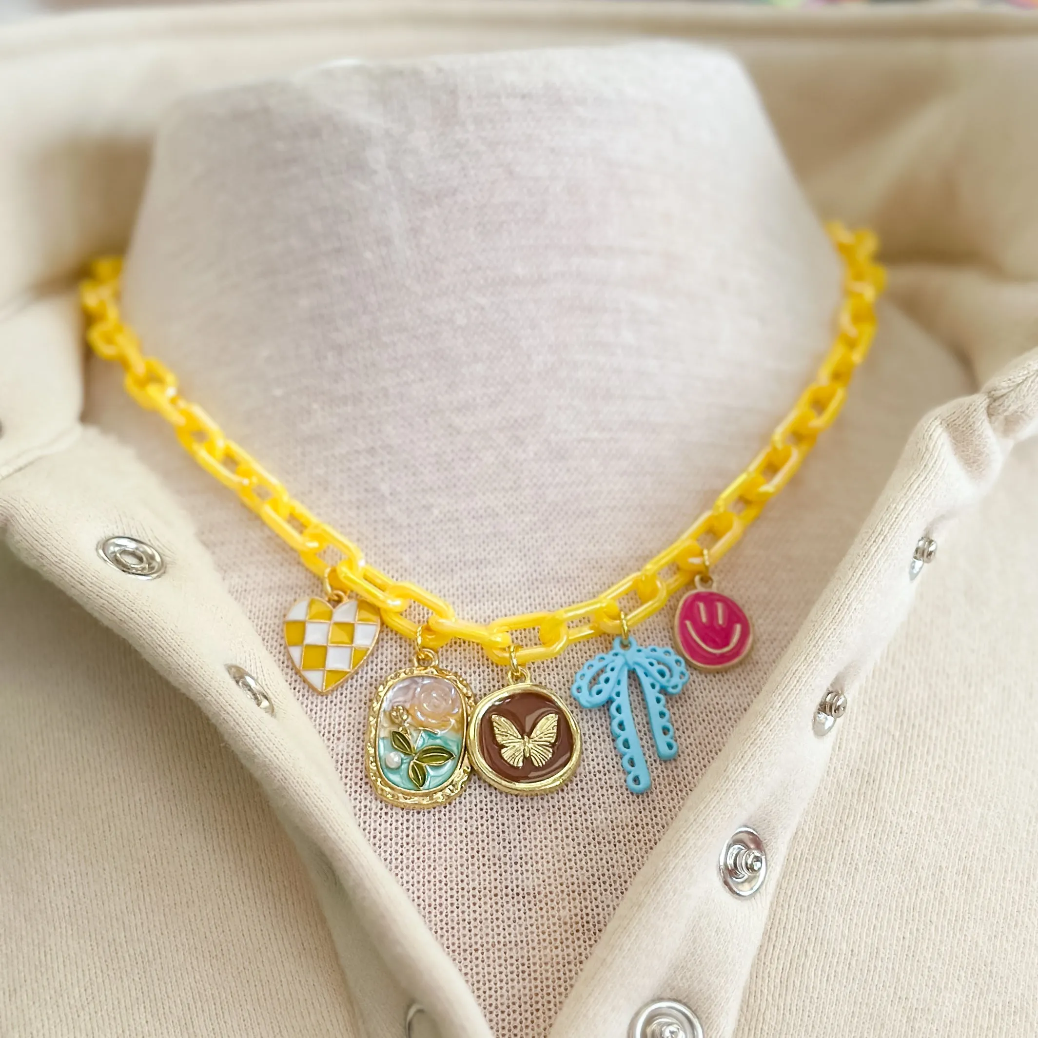 Yellow Chain Charm Necklace
