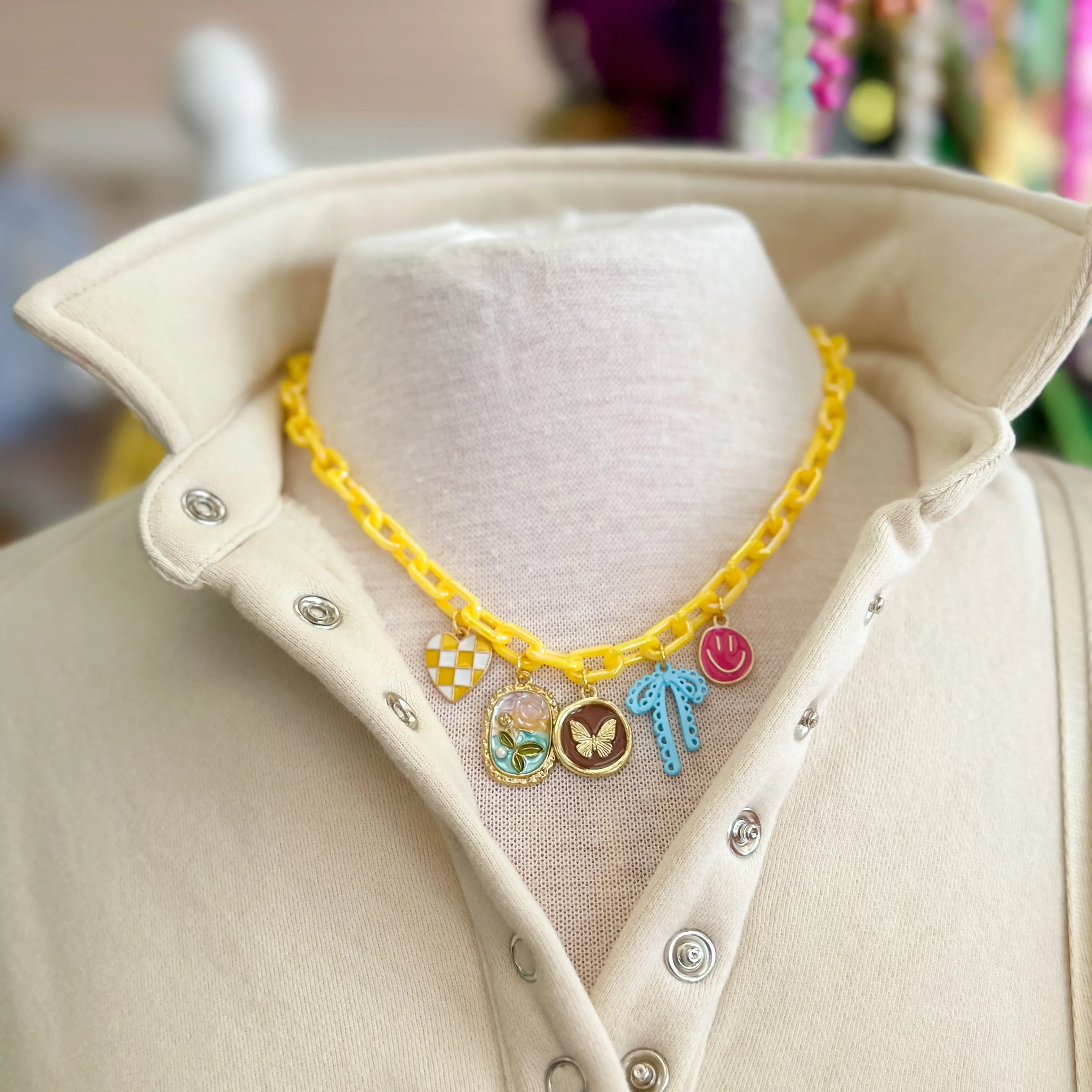 Yellow Chain Charm Necklace