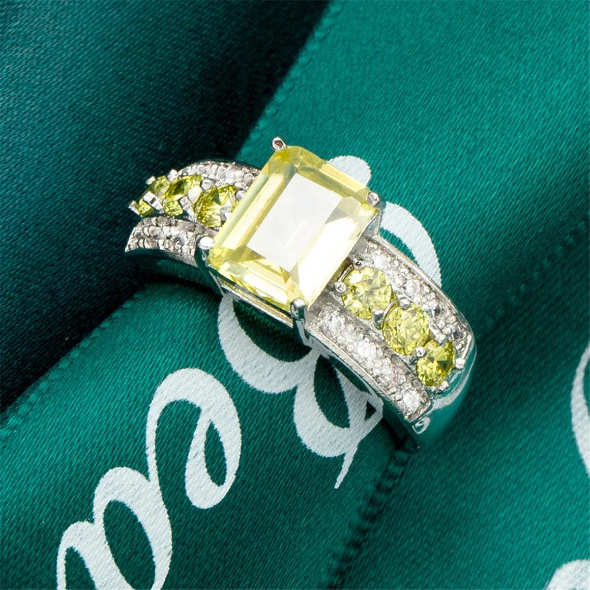 Yellow Cubic Zirconia & Crystal Ring