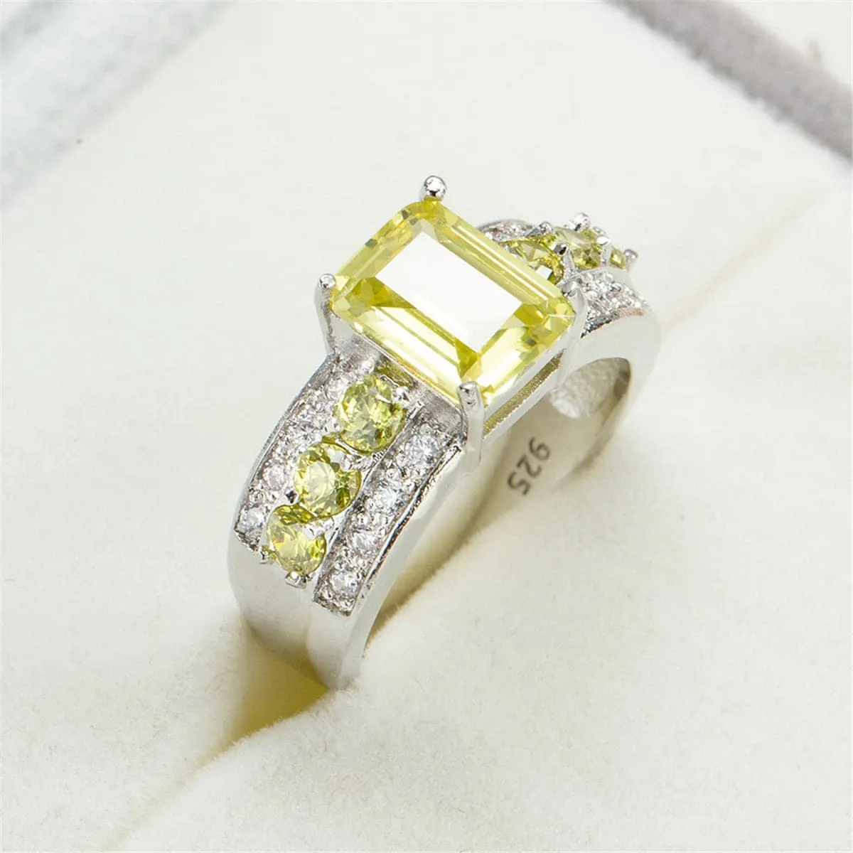 Yellow Cubic Zirconia & Crystal Ring