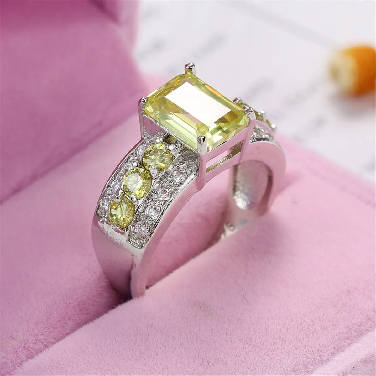 Yellow Cubic Zirconia & Crystal Ring
