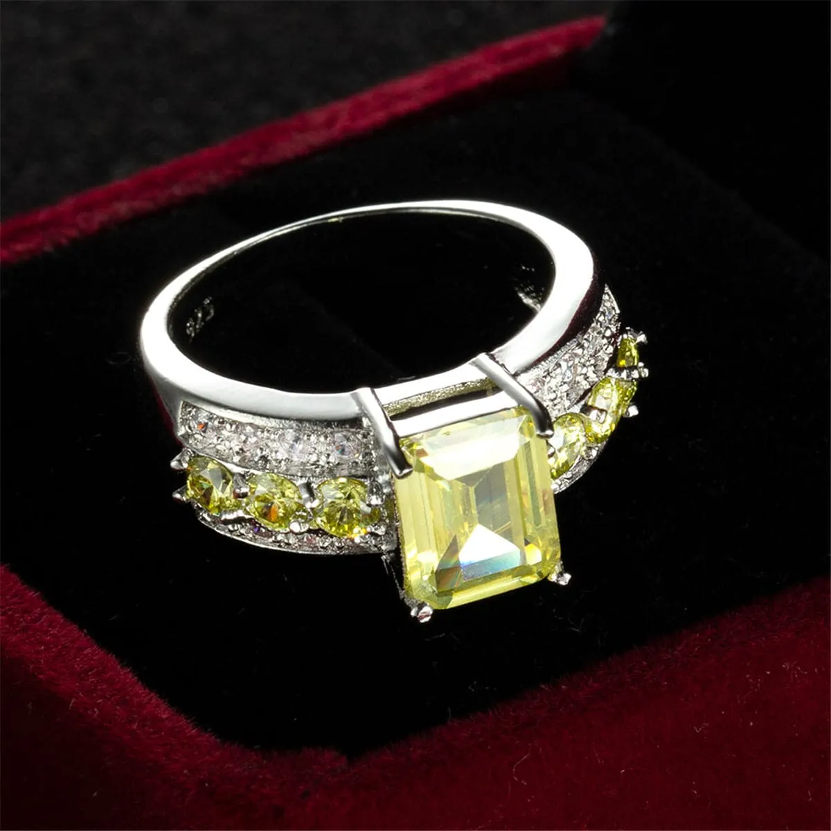 Yellow Cubic Zirconia & Crystal Ring