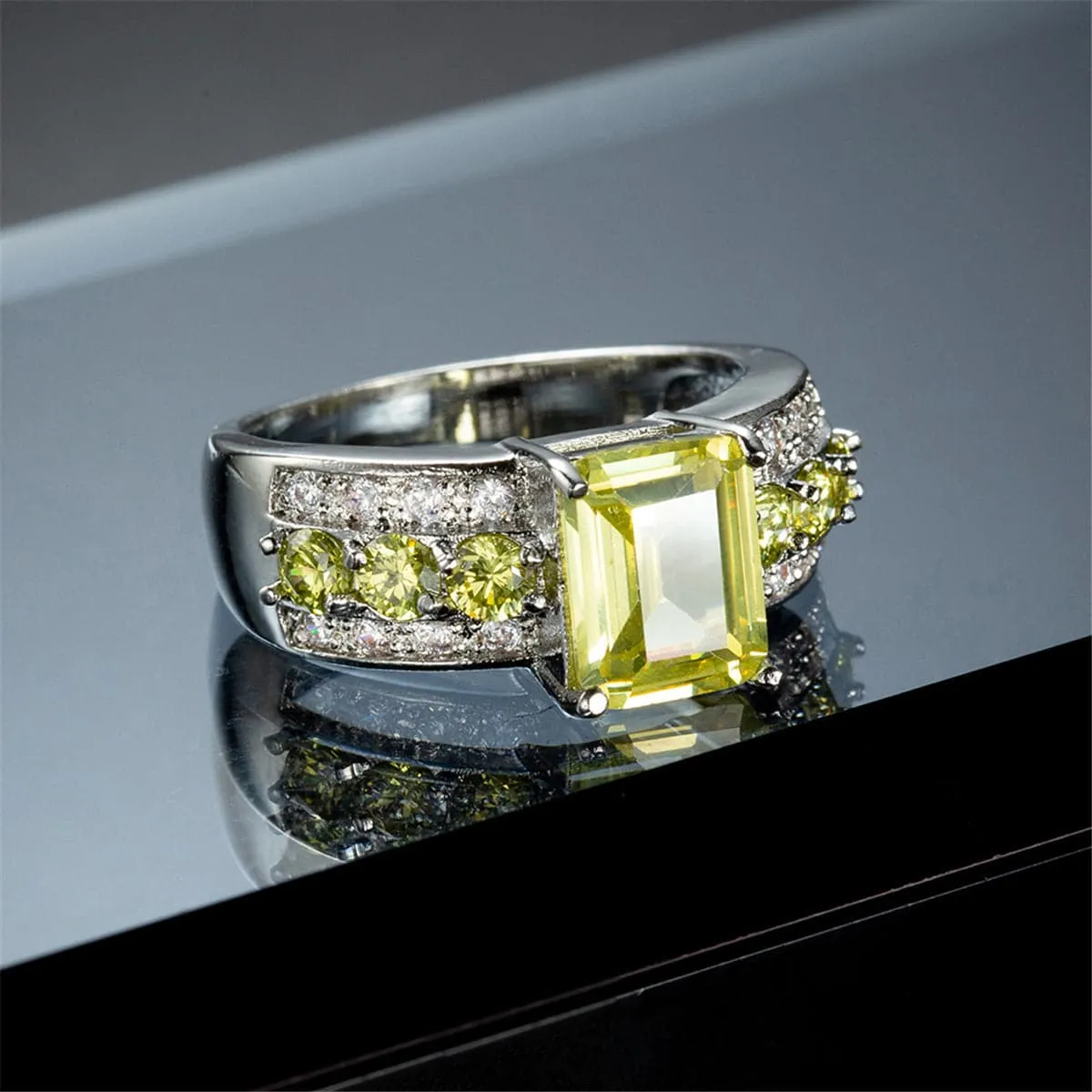Yellow Cubic Zirconia & Crystal Ring