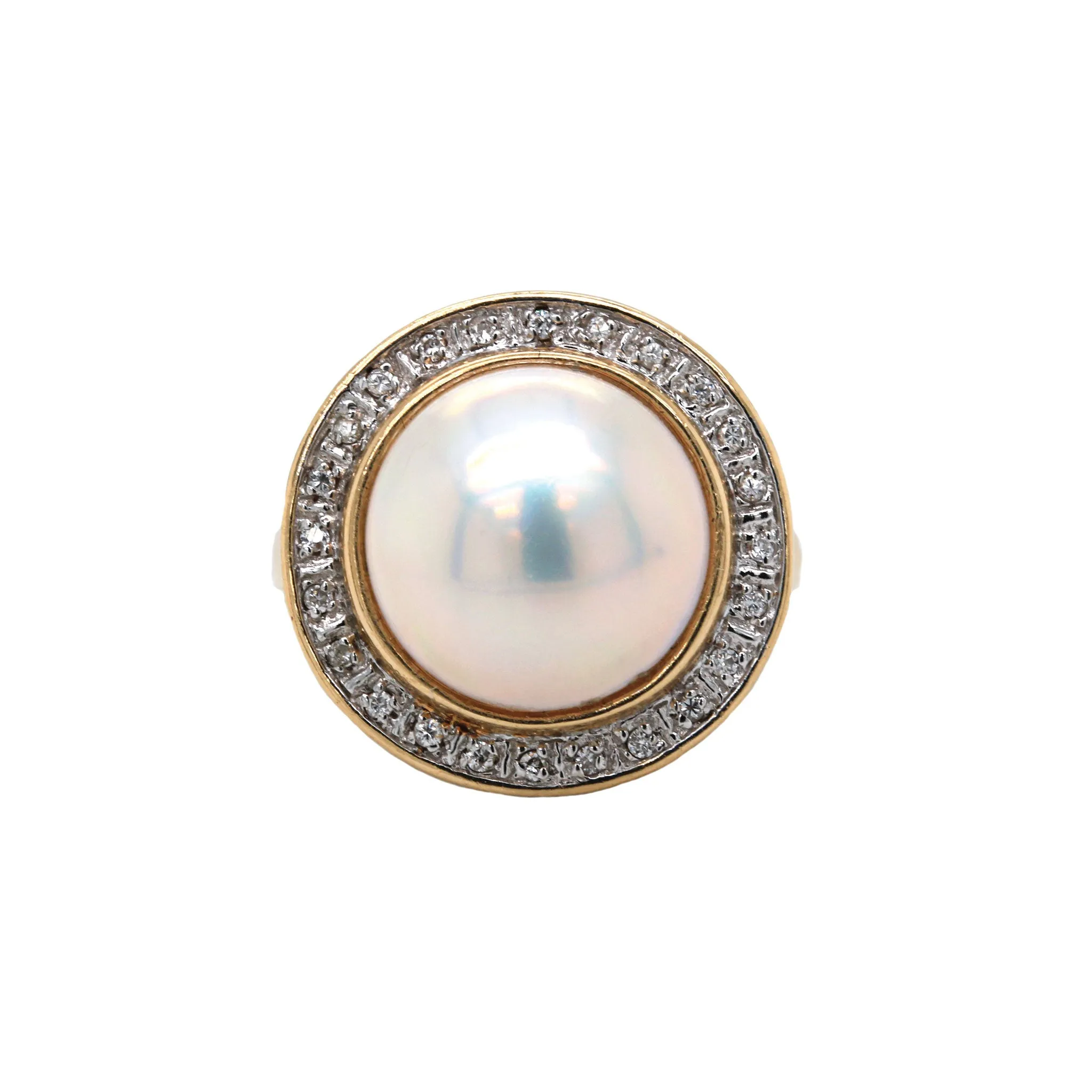 Yellow Gold Mabe Pearl & Diamond Halo Ring